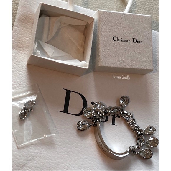 Dior Vintage By Galliano Y2K Crystal Charm Embellished Logo ID Gambler Bracelet - Picture 16 of 17
